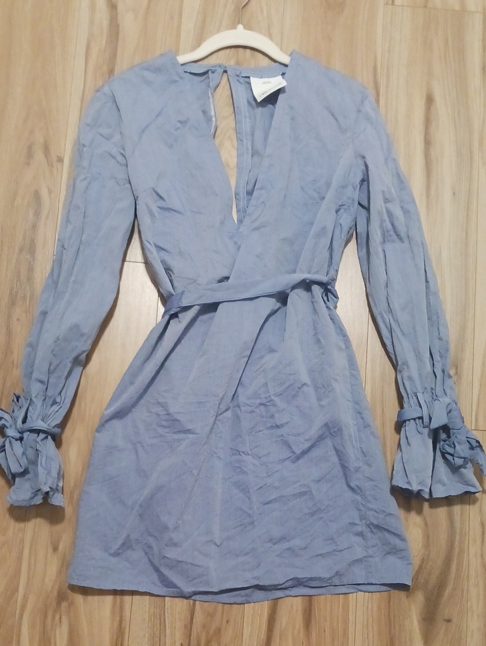 C/MEO Collective Powder Blue Long Sleeve Tie-Waist Mini Dress